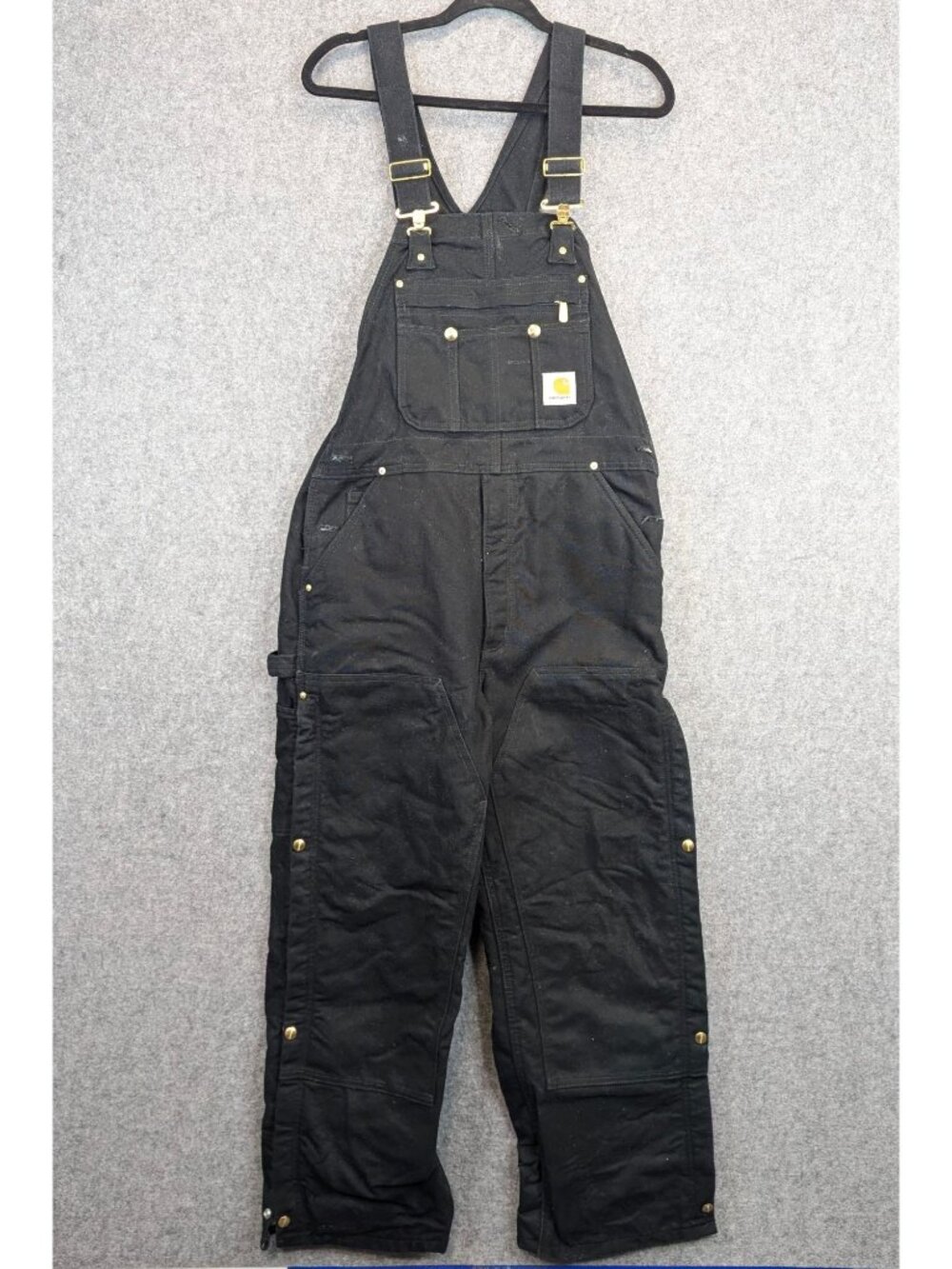 Carhartt Mens 36x30 Black Insulated Bib Overalls R41 Cotton Nylon Workwear